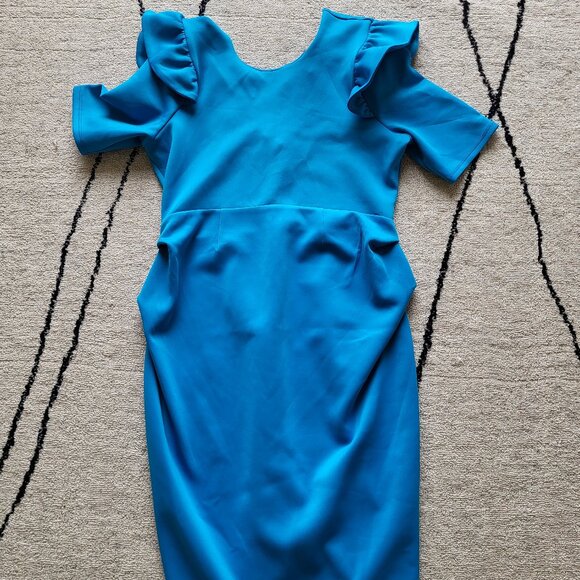 Asos Puff Sleeved Knee Length Blue Maternity Dress - size 6 - Picture 1 of 1